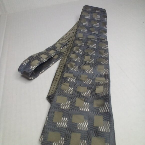 Pronto Uomo Tie Necktie Men Silk Geometric Pattern Green Silver - Picture 5 of 8